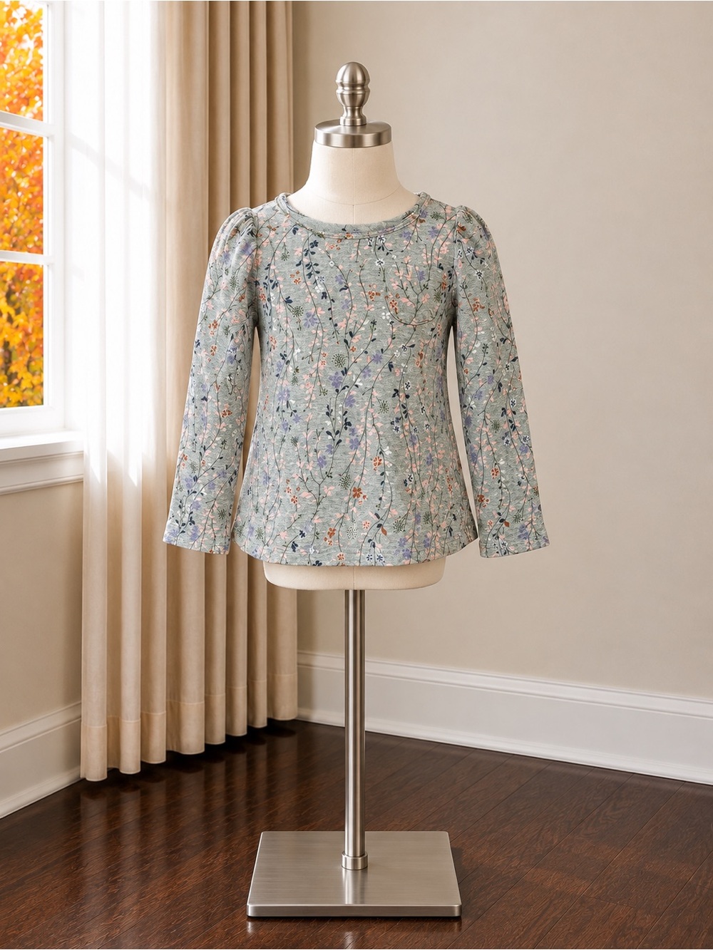 GAP Gray Floral Long-Sleeve Top